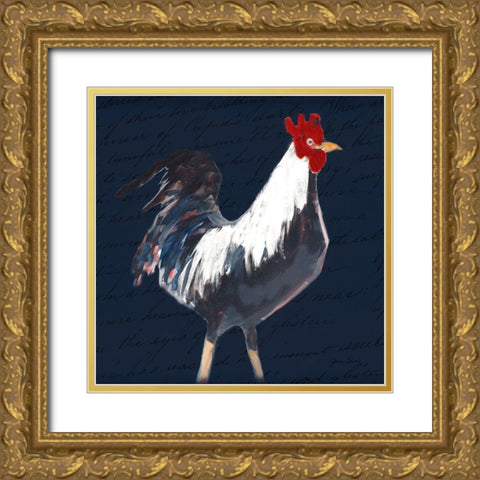 Morning Glory in Navy Gold Ornate Wood Framed Art Print with Double Matting by Slivka, Jane