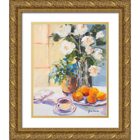 Morning Rose I Gold Ornate Wood Framed Art Print with Double Matting by Slivka, Jane