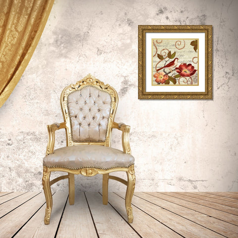 Avian on Red II Gold Ornate Wood Framed Art Print with Double Matting by Loreth, Lanie