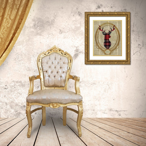 Holiday Tartan Deer I Gold Ornate Wood Framed Art Print with Double Matting by SD Graphics Studio