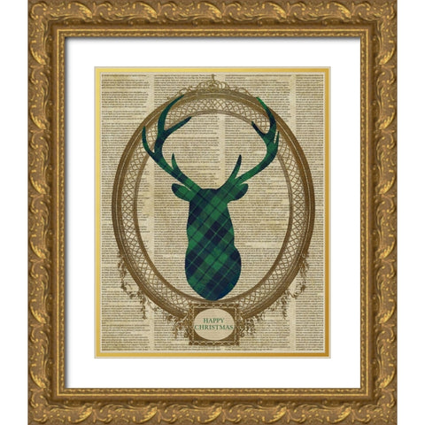 Holiday Tartan Deer II Gold Ornate Wood Framed Art Print with Double Matting by SD Graphics Studio