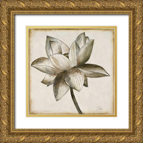 Sepia Lotus I Gold Ornate Wood Framed Art Print with Double Matting by Pinto, Patricia
