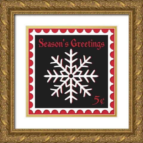 Festive Holiday Stamp I Gold Ornate Wood Framed Art Print with Double Matting by SD Graphics Studio