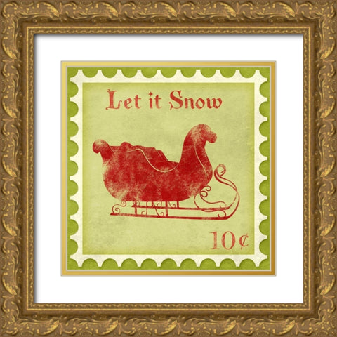 Holiday Stamp III Gold Ornate Wood Framed Art Print with Double Matting by SD Graphics Studio