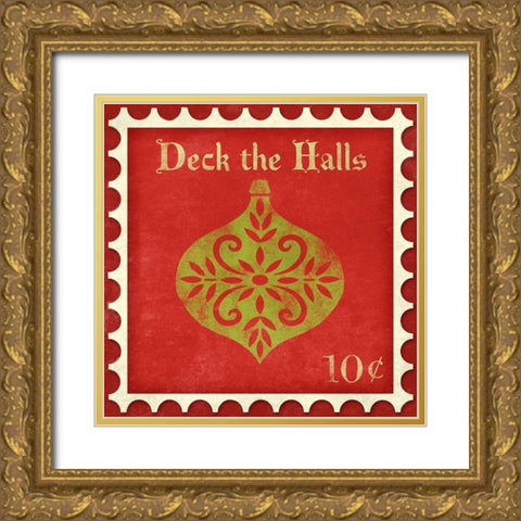 Holiday Stamp IV Gold Ornate Wood Framed Art Print with Double Matting by SD Graphics Studio