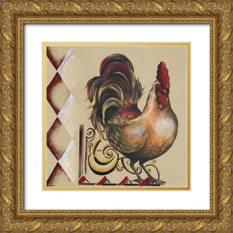 Rules the Roosters Square II Gold Ornate Wood Framed Art Print with Double Matting by Hakimipour, Tiffany