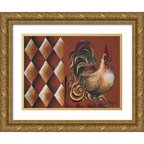 Rules the Roosters II Gold Ornate Wood Framed Art Print with Double Matting by Hakimipour, Tiffany