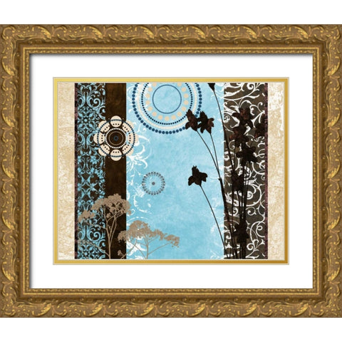Blue Santorini Garden I Gold Ornate Wood Framed Art Print with Double Matting by Marcon, Michael