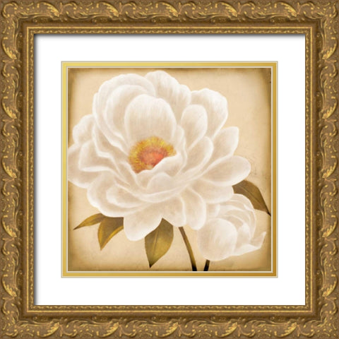 White Peonies I Gold Ornate Wood Framed Art Print with Double Matting by Rhyan, Vivien