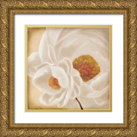 White Peonies II Gold Ornate Wood Framed Art Print with Double Matting by Rhyan, Vivien
