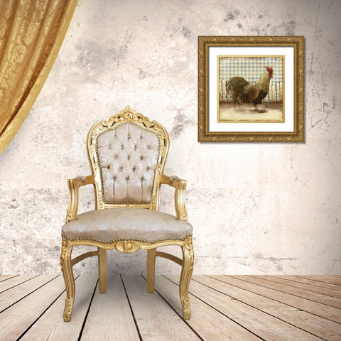 Rooster on Damask I Gold Ornate Wood Framed Art Print with Double Matting by Meneely, Dan