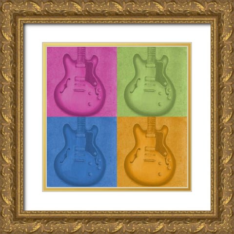 Colorful Guitar Pack Gold Ornate Wood Framed Art Print with Double Matting by Hakimipour, Tiffany