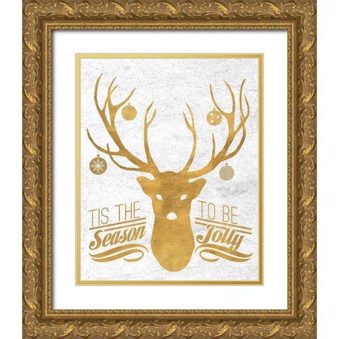 Jolly Reindeer Gold Ornate Wood Framed Art Print with Double Matting by Biscardi, Nicholas