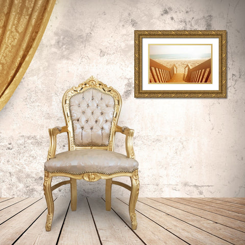 Beach Stairs Gold Ornate Wood Framed Art Print with Double Matting by Bryant, Susan
