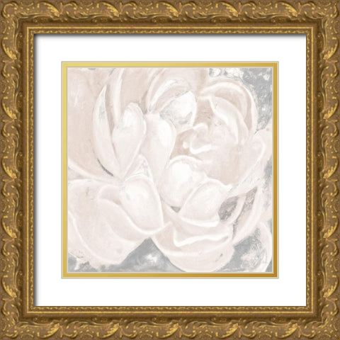 White Grey Flower I Gold Ornate Wood Framed Art Print with Double Matting by Pinto, Patricia