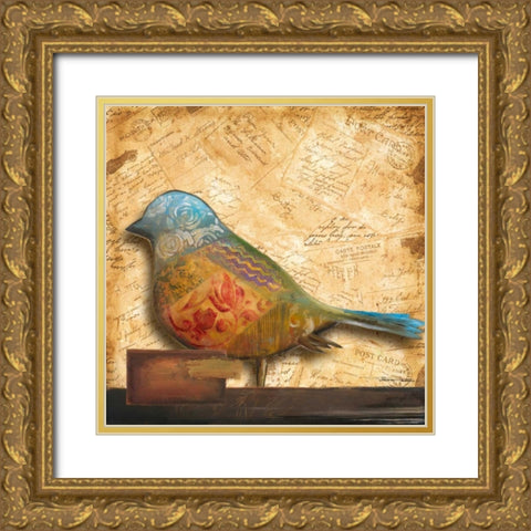 Bird of Collage I Gold Ornate Wood Framed Art Print with Double Matting by Pinto, Patricia