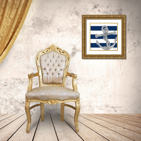 Silver Coastal on Blue Stripe I Gold Ornate Wood Framed Art Print with Double Matting by Ritter, Gina