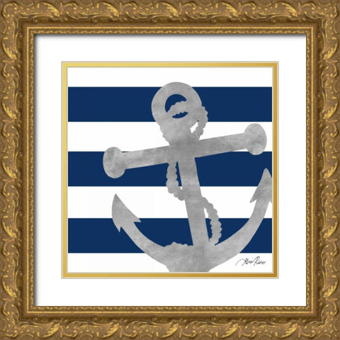 Silver Coastal on Blue Stripe I Gold Ornate Wood Framed Art Print with Double Matting by Ritter, Gina
