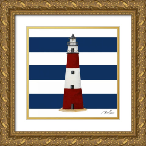 Nautical Stripe Light House Gold Ornate Wood Framed Art Print with Double Matting by Ritter, Gina