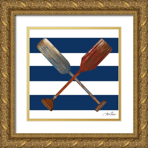 Two Oars On Blue And White Stripes Gold Ornate Wood Framed Art Print with Double Matting by Ritter, Gina