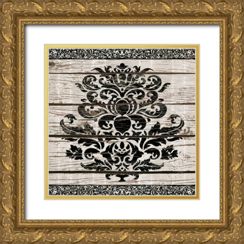 Damask Stripe I Gold Ornate Wood Framed Art Print with Double Matting by Medley, Elizabeth