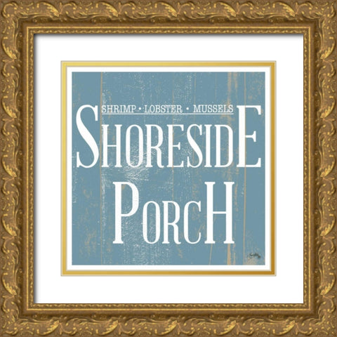 Shoreside Porch Square Gold Ornate Wood Framed Art Print with Double Matting by Medley, Elizabeth