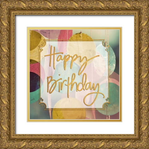 Happy Birthday Gold Ornate Wood Framed Art Print with Double Matting by Peck, Gail