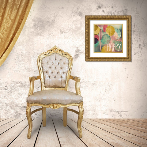 Happy Gold Ornate Wood Framed Art Print with Double Matting by Peck, Gail