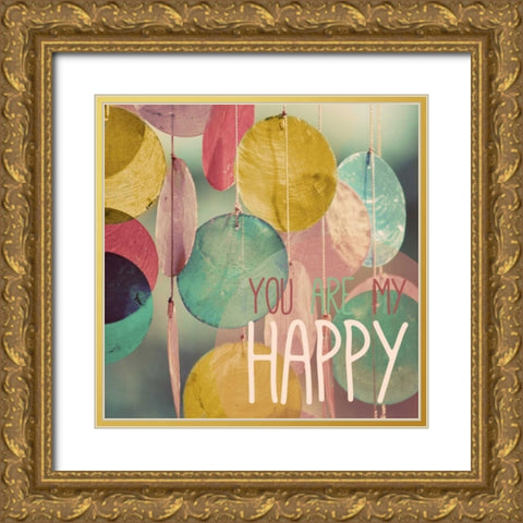 Happy Gold Ornate Wood Framed Art Print with Double Matting by Peck, Gail