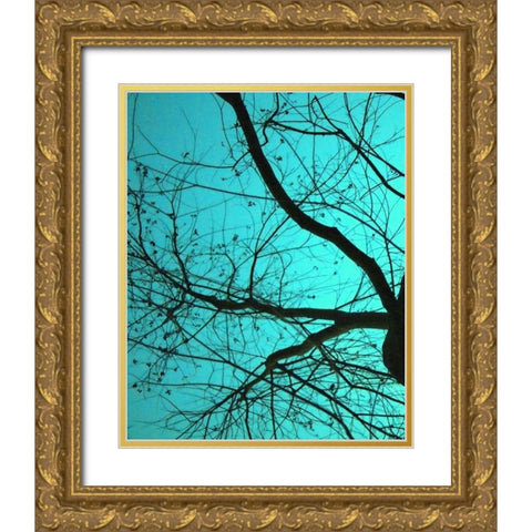 Branches on Teal I Gold Ornate Wood Framed Art Print with Double Matting by Peck, Gail