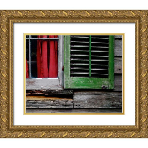 Cabin Shutters Gold Ornate Wood Framed Art Print with Double Matting by Peck, Gail