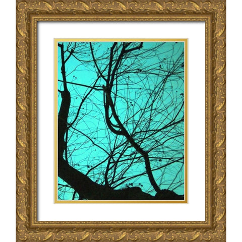 Branches on Teal II Gold Ornate Wood Framed Art Print with Double Matting by Peck, Gail