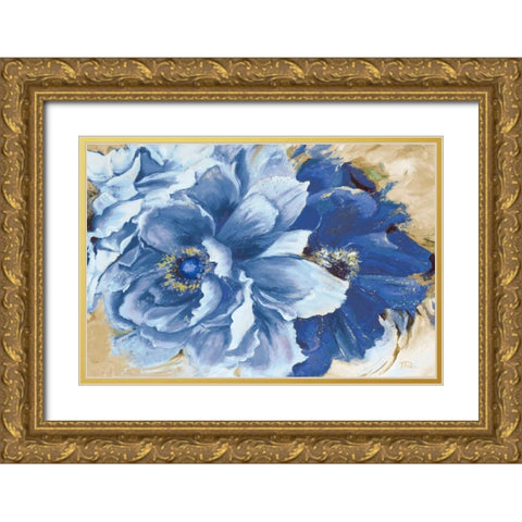 Beautiful Peonies in Indigo Gold Ornate Wood Framed Art Print with Double Matting by Pinto, Patricia