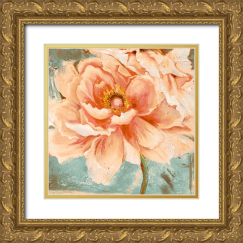 Beautiful Peonies Square I Gold Ornate Wood Framed Art Print with Double Matting by Pinto, Patricia