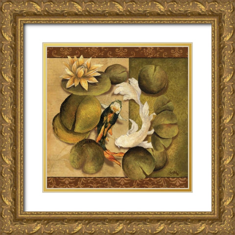 Koi Square I Gold Ornate Wood Framed Art Print with Double Matting by Medley, Elizabeth