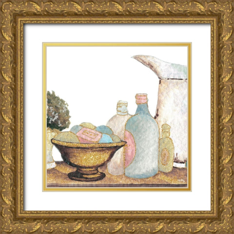 Gold Bath Accessories II Gold Ornate Wood Framed Art Print with Double Matting by Medley, Elizabeth