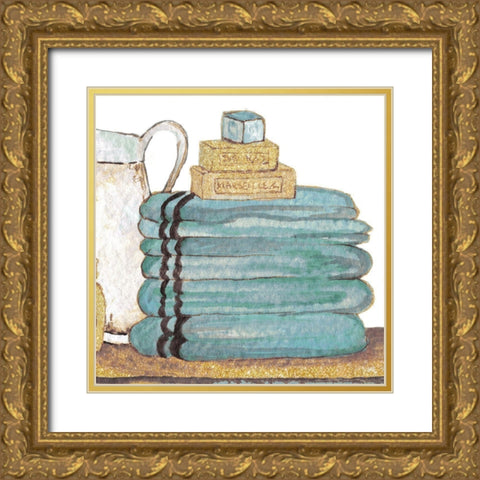 Gold Bath Accessories IV Gold Ornate Wood Framed Art Print with Double Matting by Medley, Elizabeth