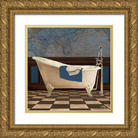 Blue Historic Bath II Gold Ornate Wood Framed Art Print with Double Matting by Medley, Elizabeth