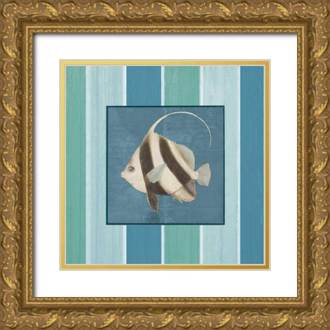 Fish on Stripes I Gold Ornate Wood Framed Art Print with Double Matting by Medley, Elizabeth