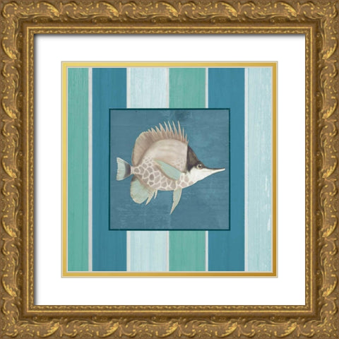 Fish on Stripes II Gold Ornate Wood Framed Art Print with Double Matting by Medley, Elizabeth