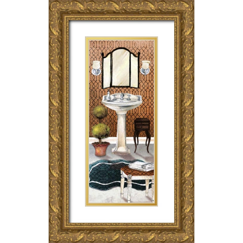 Bath in Teal I Gold Ornate Wood Framed Art Print with Double Matting by Medley, Elizabeth