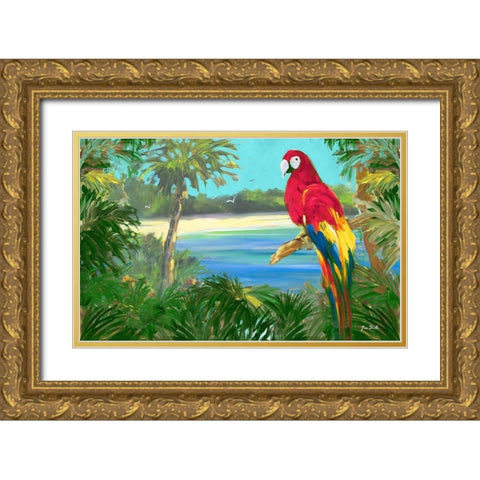 Parrot By The Ocean Gold Ornate Wood Framed Art Print with Double Matting by Slivka, Jane