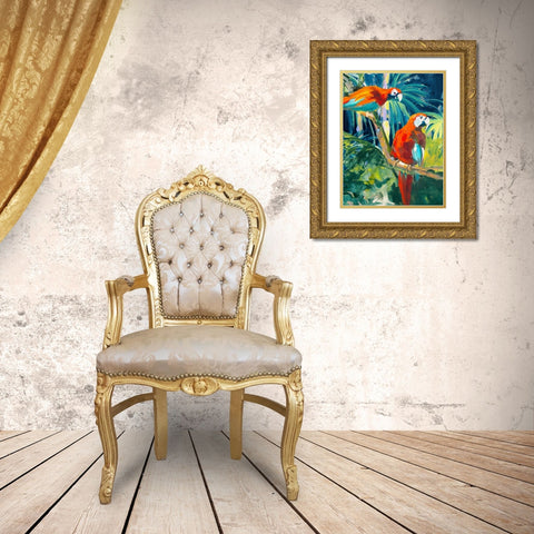 Parrots in Tropics II Gold Ornate Wood Framed Art Print with Double Matting by Slivka, Jane