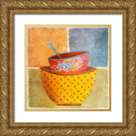 Collage Bowls II Gold Ornate Wood Framed Art Print with Double Matting by Pinto, Patricia