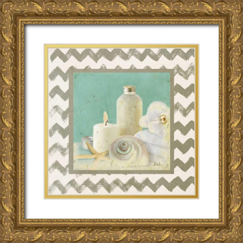 Silver Chevron Bath I Gold Ornate Wood Framed Art Print with Double Matting by Pinto, Patricia