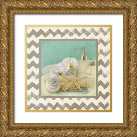 Silver Chevron Bath II Gold Ornate Wood Framed Art Print with Double Matting by Pinto, Patricia