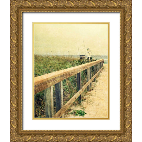 Beach Rails I Gold Ornate Wood Framed Art Print with Double Matting by Saghini, Lisa Hill