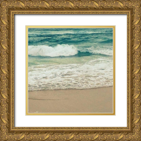 Teal Waves I Gold Ornate Wood Framed Art Print with Double Matting by Saghini, Lisa Hill