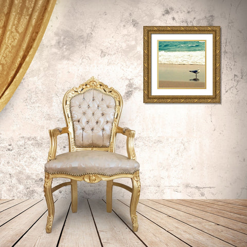 Seagull on Beach Gold Ornate Wood Framed Art Print with Double Matting by Saghini, Lisa Hill