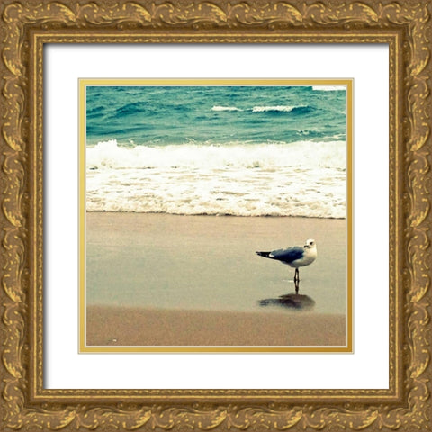 Seagull on Beach Gold Ornate Wood Framed Art Print with Double Matting by Saghini, Lisa Hill
